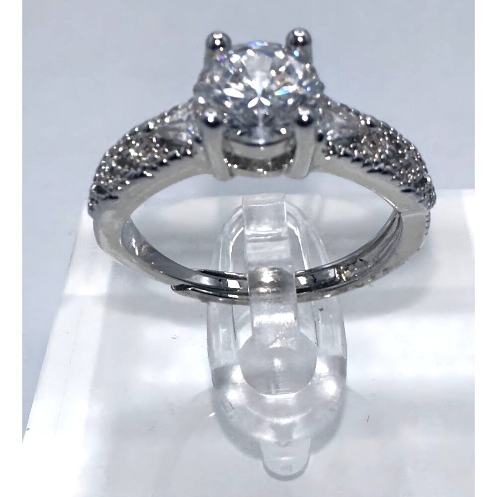 Cubic Zirconia & Moissanite Silver Tone Adjustable Ring - Picture 2 of 8